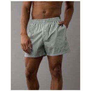 AEO Mens Striped Poplin Pocket Boxer Shorts L  Elastic Waistband & Functional Fl